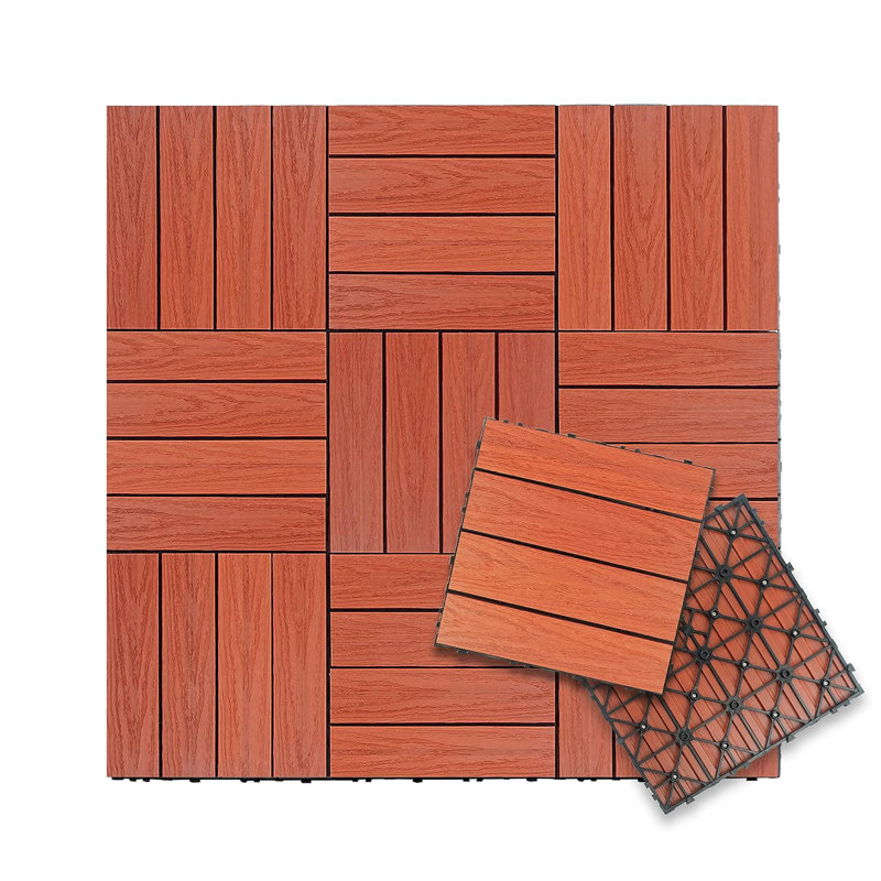 12'' L x 1'' W Composite Interlocking Deck Tile 2 colors (10 pcs), Brown
