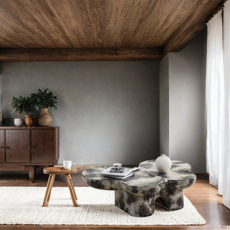 Table basse en forme de papillon avec texture faux travertin, Noir / Beige