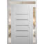Porte d'entrée extérieure prémontée en PVC-U, modèle Manux 8415 Blanc Soie, avec imposte et panneau latéral, pour bureaux, commerces et habitations (entrée, patio, garage). Dimensions : 56 x 94 pouces (L 12 + 32 + 12 x H 80 + 14 pouces). Ouverture à gauche vers l'intérieur.-109404268-109404266-109404273
