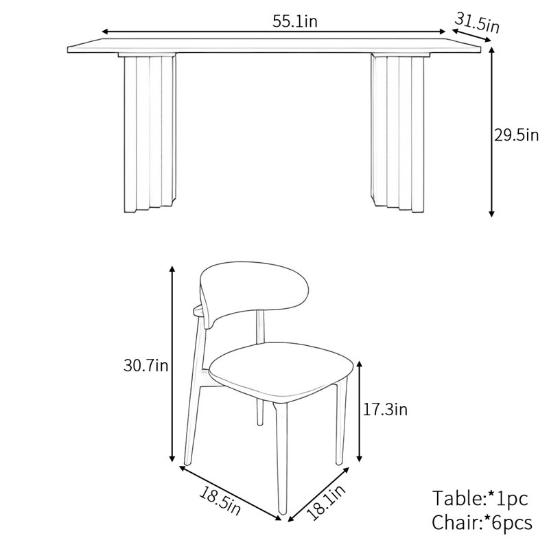 Ensemble de table de salle à manger rectangulaire minimaliste français, H 29,5 po x L 55,1 po x l 31,5 po