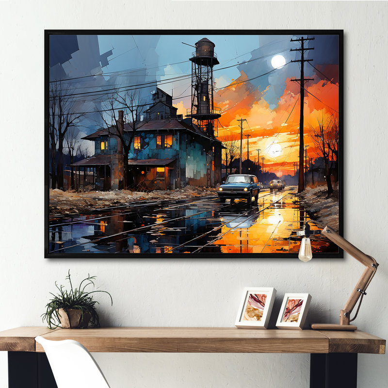 Cobalt contraste usine, impression sur toile, Cadre flottant noir, H 12 po x l 20 po x P 1 po