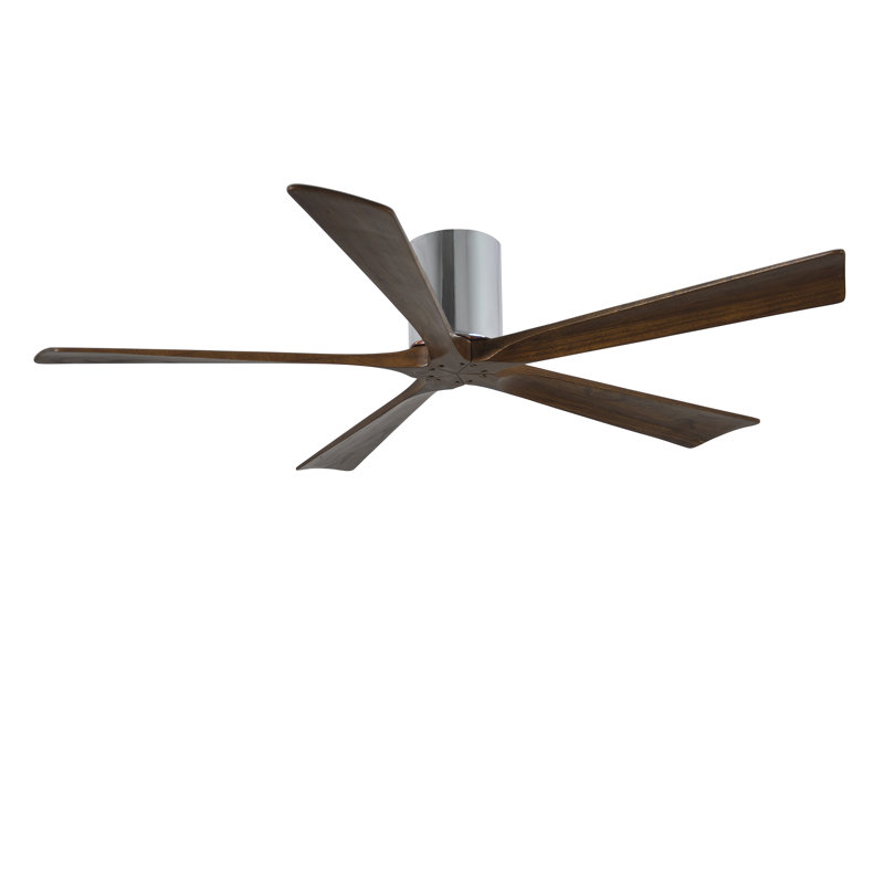 60" Irene 5-Blade Hugger Ceiling Fan with Wall Remote, Polished Chrome, Walnut Tone, 60"