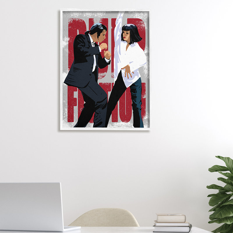Scène de film emblématique dansant, titre rouge célèbre, Giclée encadrée blanc bord de mer, H 20 po x l 16 po