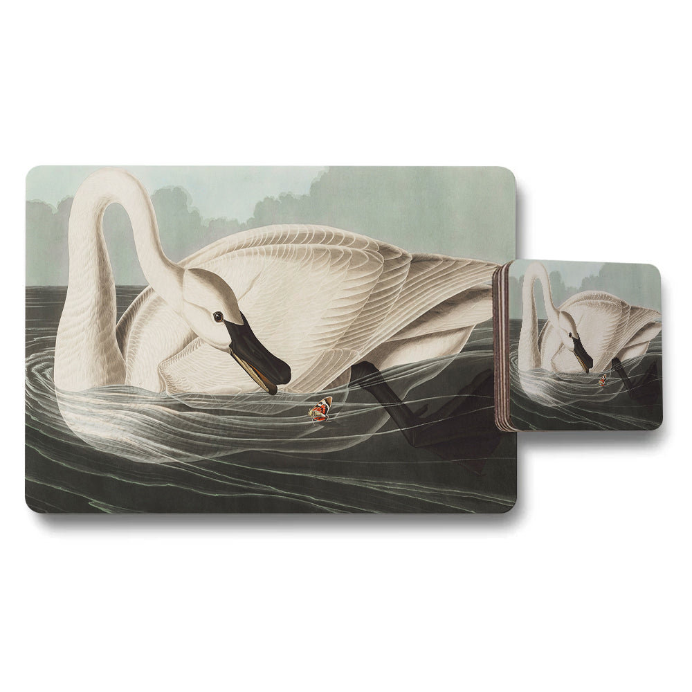 Swan Watercolor Placemat and Coaster Set With Elegant Design
