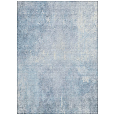 8' X 10' Sky Blue And Ivory Abstract Washable Indoor Outdoor Area Rug