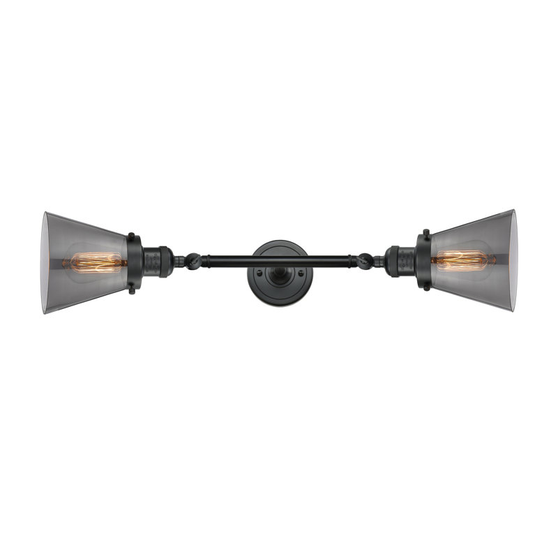 Cone 2 Light Tiltable Bath Vanity Light, 60 Watt Vintage Incandescent Bulb, Smoked, Matte Black