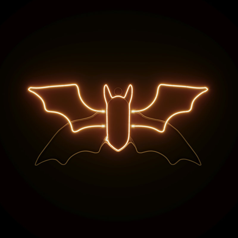 LED Neon Orange Bat Flying Effect Signs Holloween Home Decor 