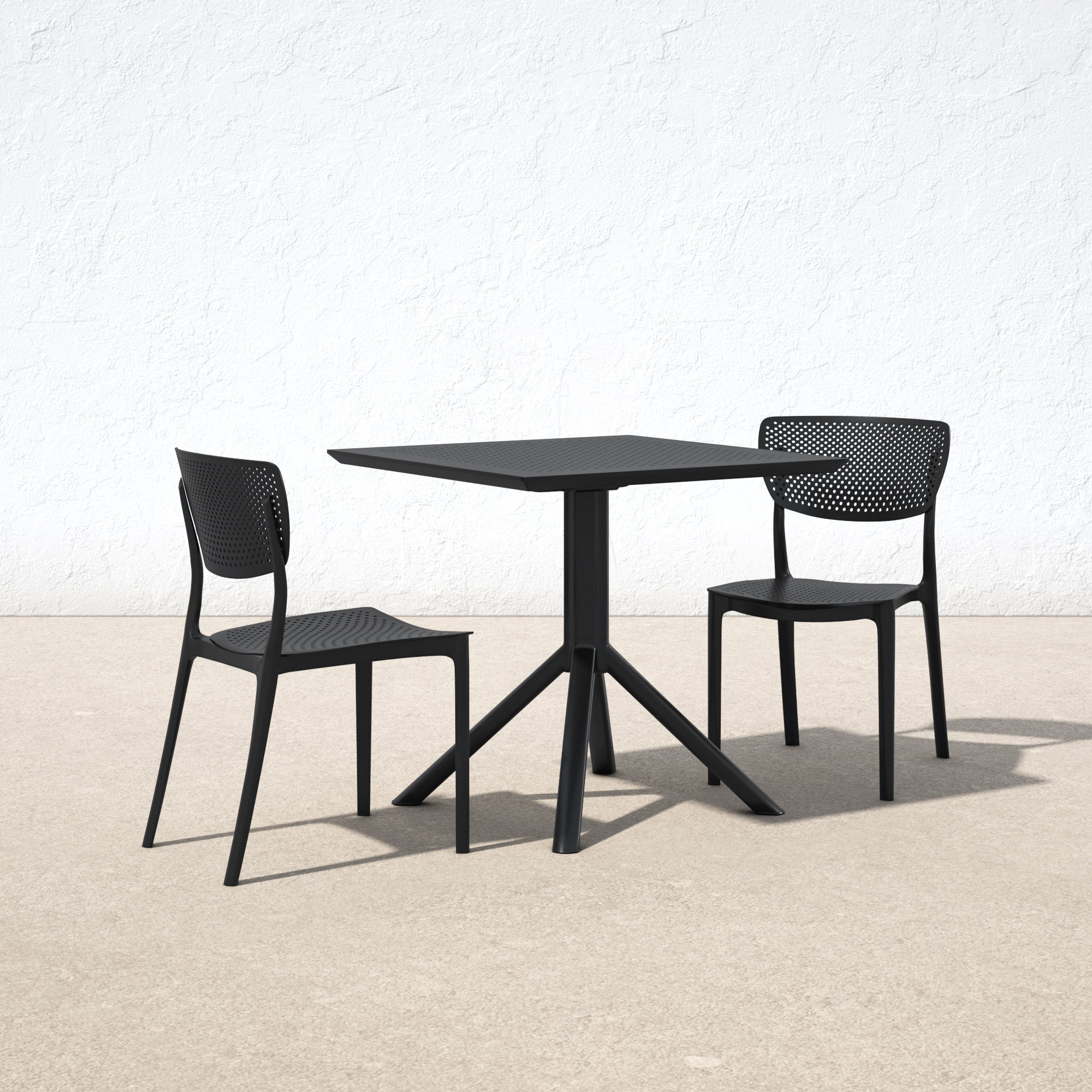 Farrah 31" Square 2-Person Bistro Set, Black, 27.5" D x 27.5" W x 29.5" H