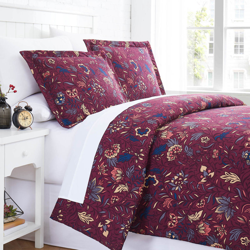 Blooming Blossoms Duvet Cover Set, King Duvet Cover + 2 Shams, Red