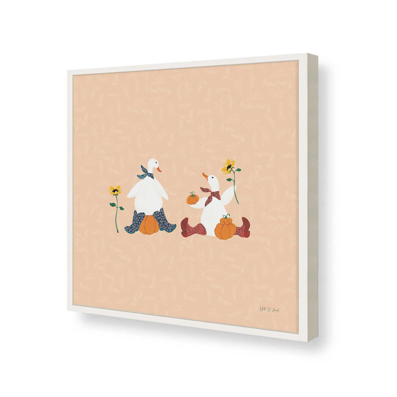 «Ducks in the Pumpkin Patch III» par Yvette St. Amant, reproduction d'art, H 36 po x l 36 po, Blanc