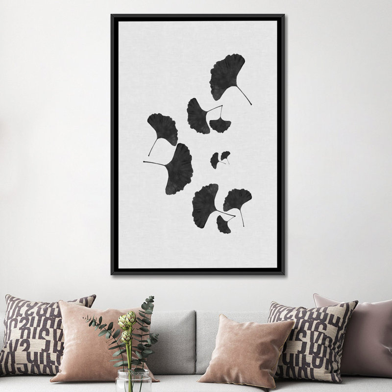 «Ginkgo Leaf I», impression sur toile tendue en noir, H 60 po x l 40po x P 1,5 po, Toile avec cadre noir, Pas de tapis