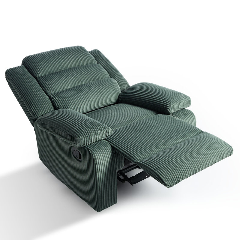 Ameiah Upholstered Gray Green Corduroy Manual Push Back Recliner Chair with Wingback, Gray Green