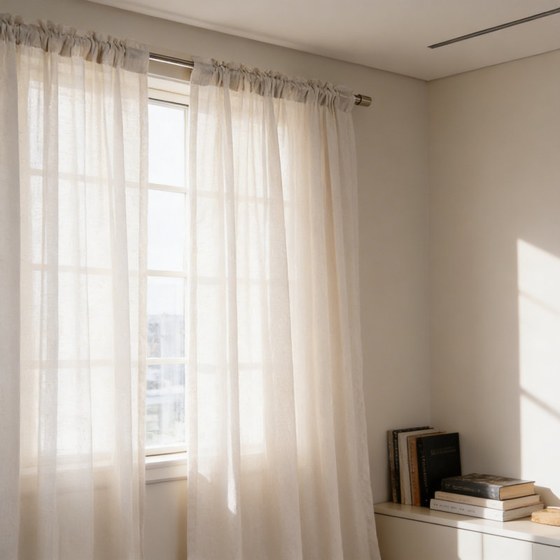 Paire de rideaux semi-transparents avec passe-tringle Rayna, L 52 po x L 84 po, Naturel