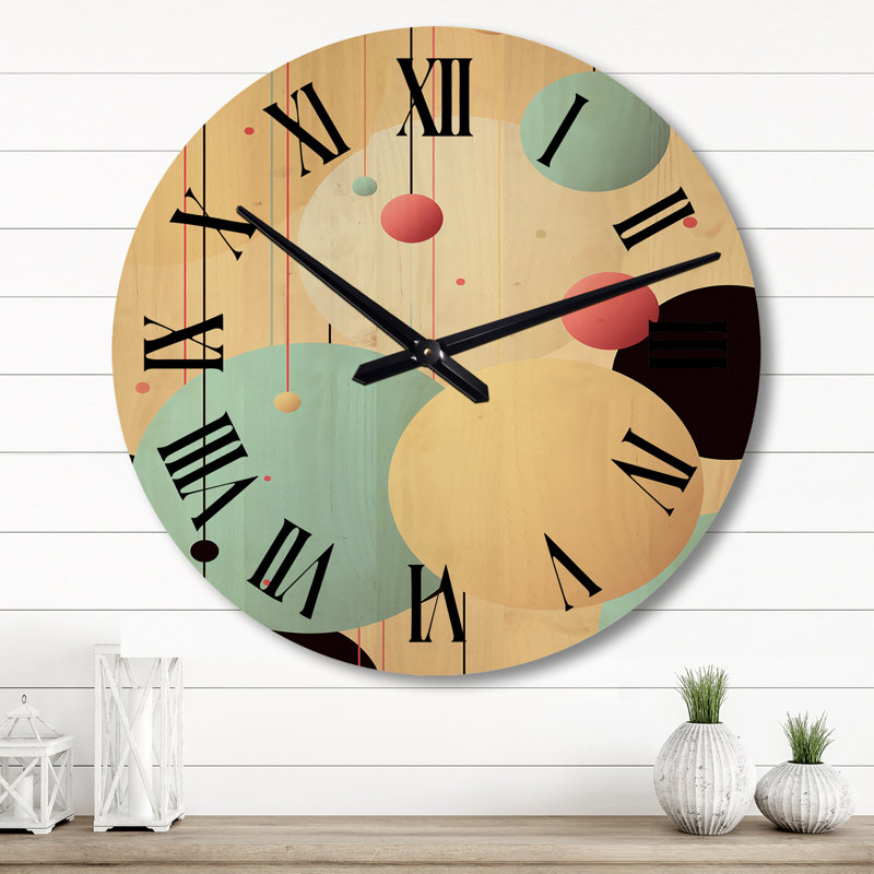 Horloge murale rétro géométrique circulaire en bleu et rose II, Grand
