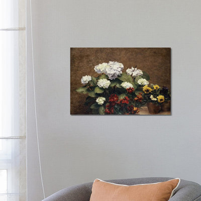 Hortensias And Stocks With Two Pots Of Pansies by Ignace Henri Jean Theodore Fantin-Latour - Wrapped Canvas Painting