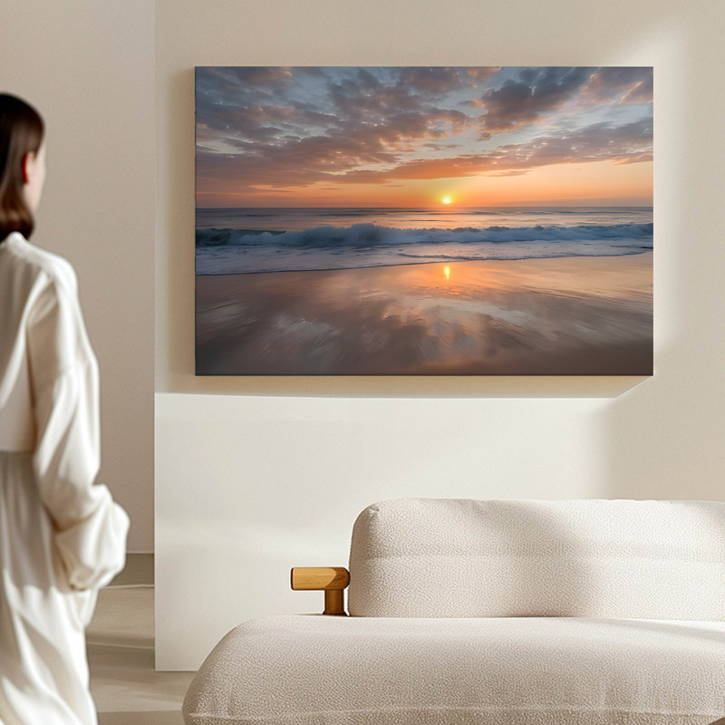 «Sunset Beach Waves», impression sur toile encadrée