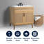 Base de meuble-lavabo autoportant en rotin de style bohémien à 2 tablettes Javer l 36 po x P 18 po x H 33 po (lavabo non inclus), chêne-93805409