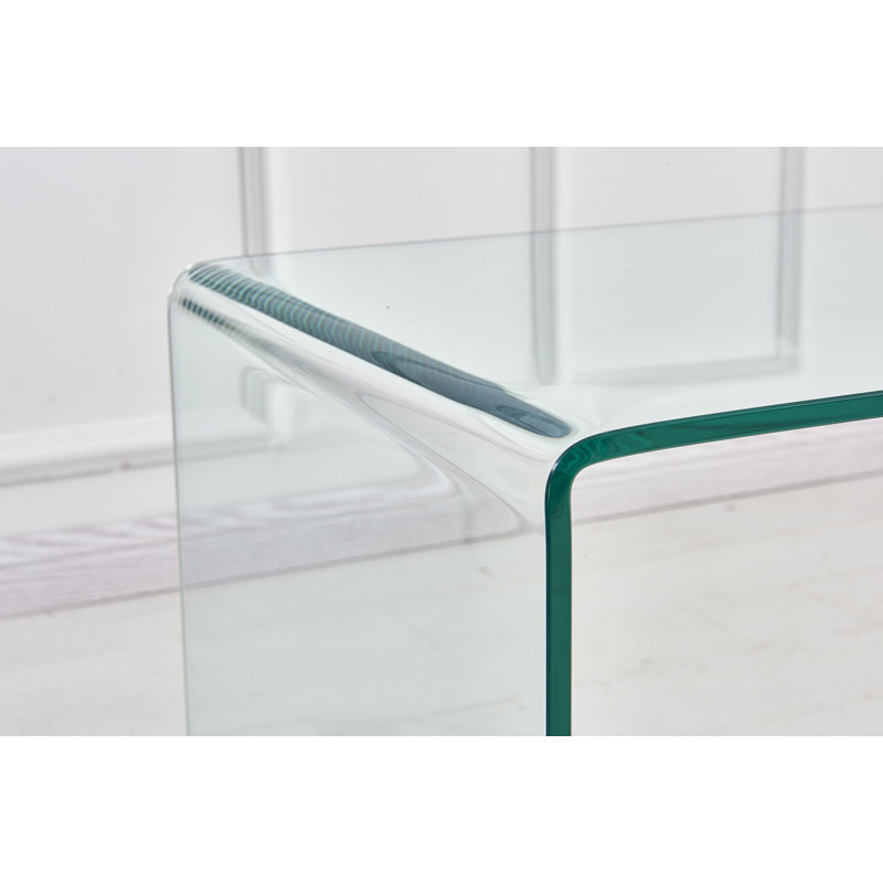 Transparent End Table,Tempered Clear Bent Glass SideTable