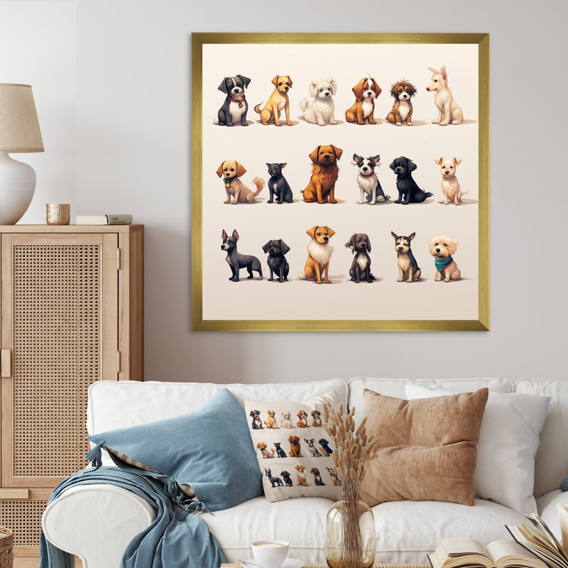 Reproduction d'art mural gris chiot de chambre de bébé II - animaux, Cadre doré simple, H 16 po x l 16 po x P 1 po
