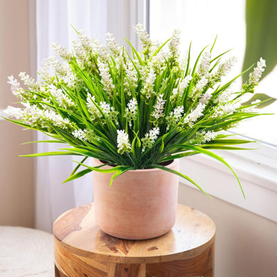 10 Bundles Artificial Grass Fake Plants Outdoor Fake Grass UV Resistant Greenery Plastic Plants for Home Window Garden Office Patio Hanging Planter Pathway Front Porch Decor