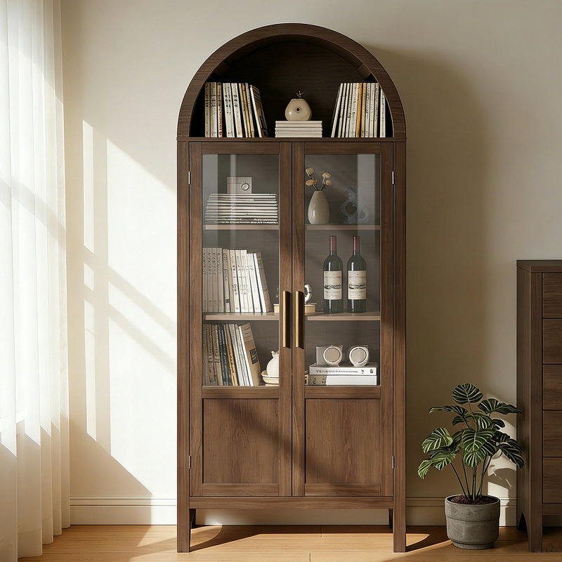 Grande vitrine arquée en bois 71 "avec portes 71", Noyer