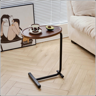 Brown C-Shaped Side Table for Couch and Bed