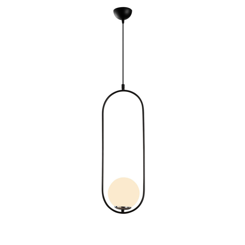 Lustre industriel moderne, noir et blanc, 58,5 po x 5,9 po | Corps en fer avec capuchon en verre | Hauteur: 57,5 pouces | Douille E27 (40 W maximum) | Parfait pour un décor scandinave et fantaisiste, un luminaire élégant et fonctionnel