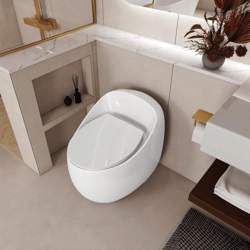 Toilette à chasse simple 1,28 po - brillant en forme d'œuf en céramique, chasse d'eau silencieuse et confortable