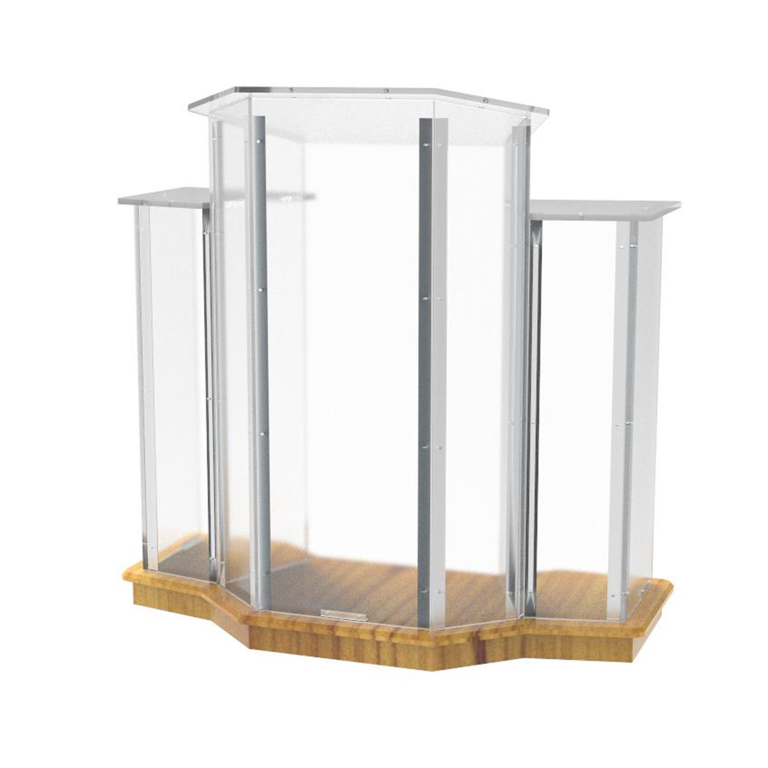 43.3"W x 44.7"H Podium, Wood Base with Clear Ghost Acrylic, lectern, pulpit, 3 tier construction FixtureDisplays