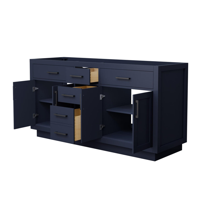 Base de meuble-lavabo double autoportante de 65 po Beckett seulement, Gris foncé, Noir mat