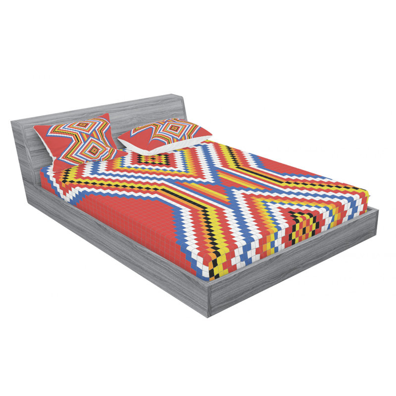 Microfiber Geometric Sheet Set, Queen Sheet Set with Fitted Sheet