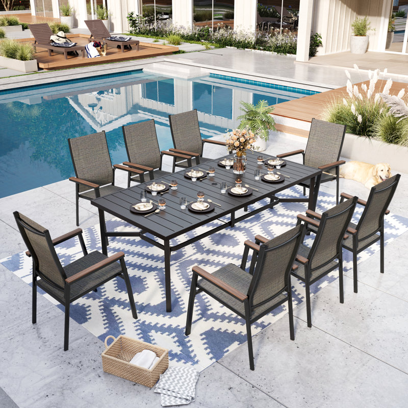 Romio 8 - Person Patio Dining Set with Rectangular Table, Gray