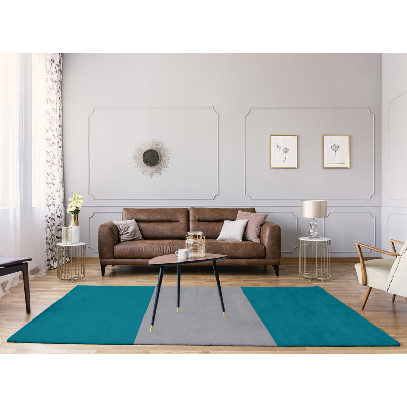 Tapis bleu sarcelle / gris, Rectangle 9 pi x 12 pi
