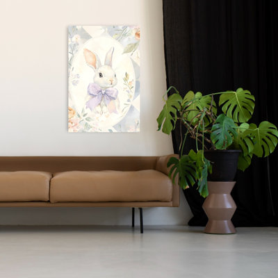 «Whimsical Bunny With Bow Delicate Whimsical Abstract Lapin Nature Portrait», reproduction d'art