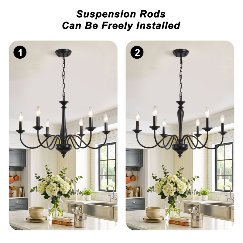 Tinoco 6 - Light Dimmable Classic / Traditional Chandelier, Matte Black