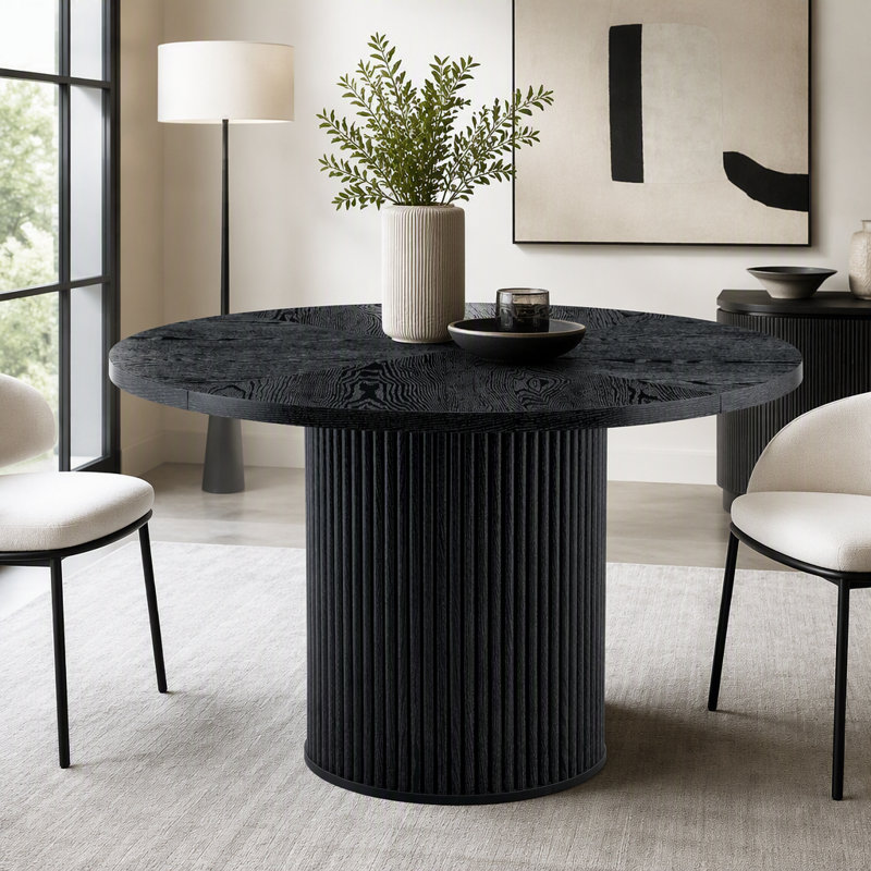 Table de salle à manger ronde moderne avec panneau en éventail et rangement caché