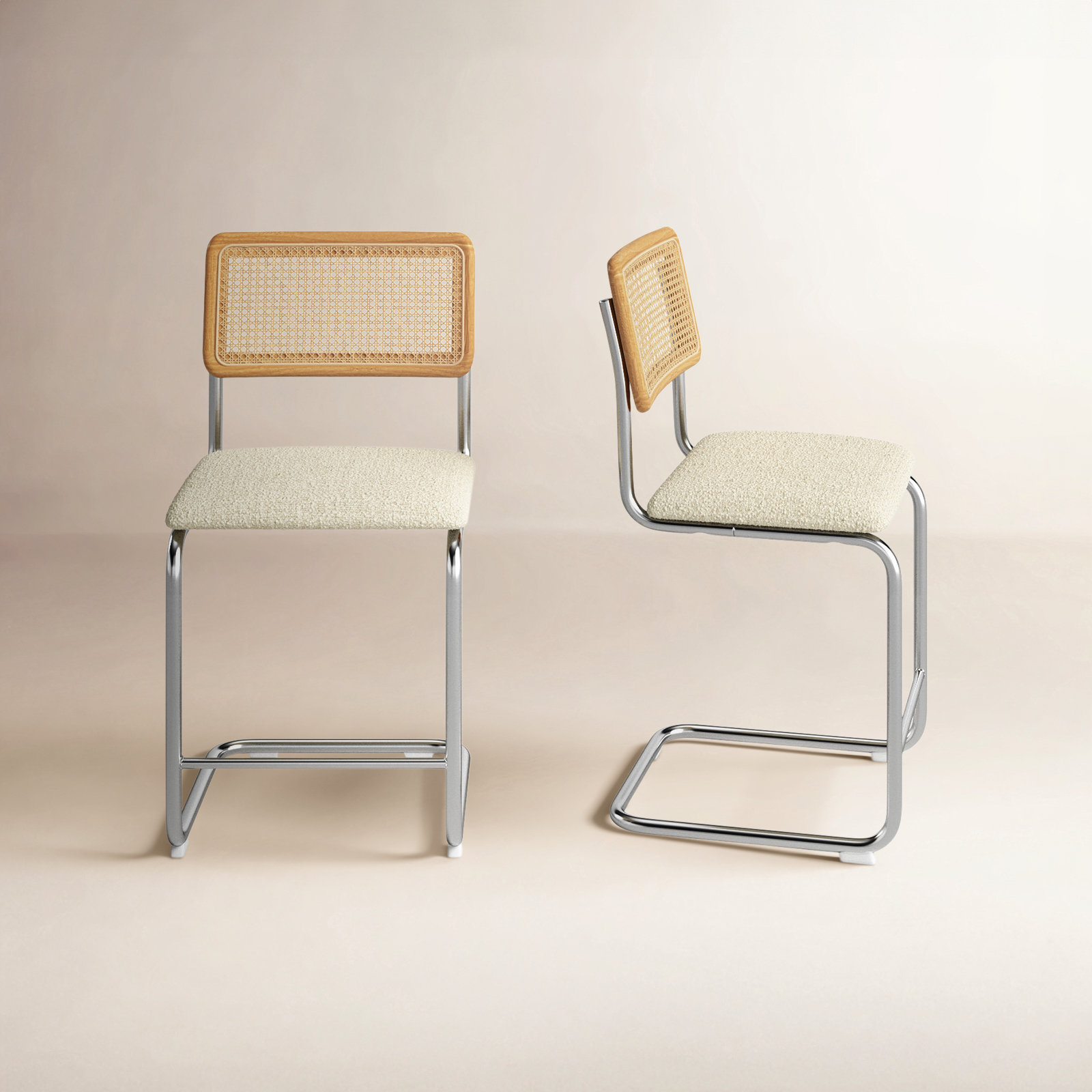 Walsh 30" Bar Stool, Counter Stool (24” Seat Height), White Boucle/ Chrome Frame