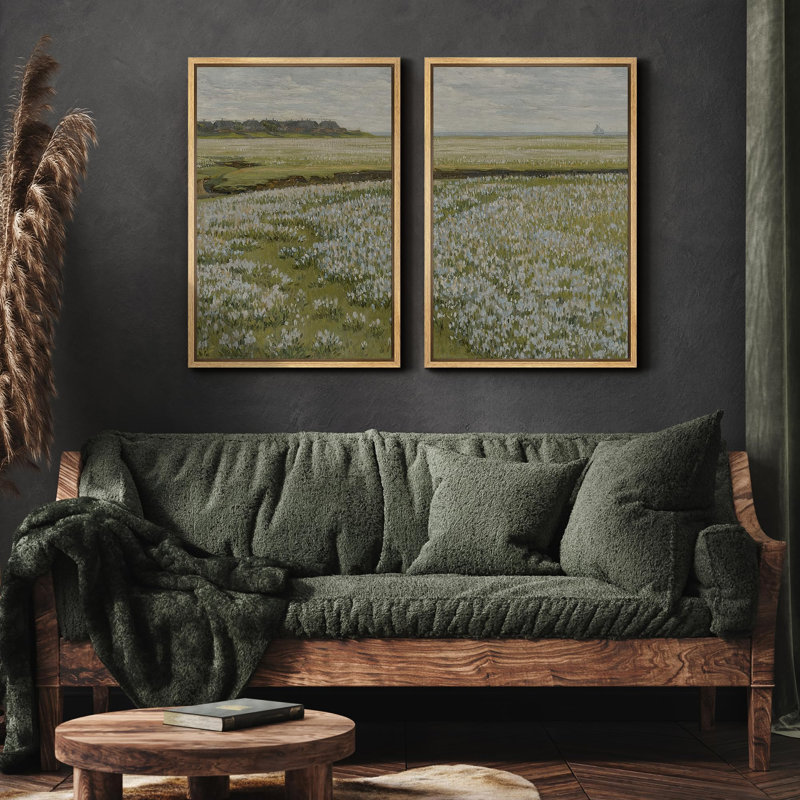 "Wild Flower Fields In Prairie Nature Scene Landscape Rustic Wall Art", 3 pièces, reproduction sur toile encadrée