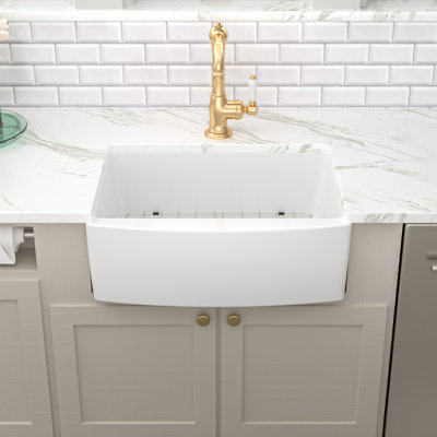 24'' L x 19'' W Ceramic  Farmhouse / Apron Single Bowl Kitchen Sink with Sink Grid and Strainer