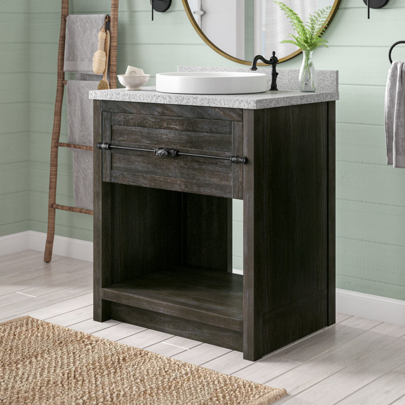 Zimmerman 31'' Single Bathroom Vanity with Top, Brown Ash, Gray Granite