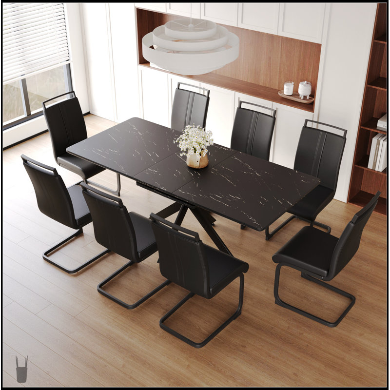 Ensemble de table de salle à manger extensible pour 6 à 8 personnes, chaises sans accoudoirs rembourrées en forme de C, grande table de cuisine avec pieds en métal