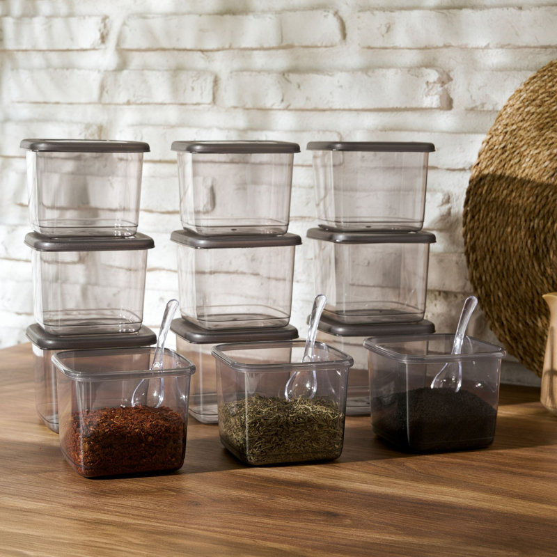 Ensemble de boîte de rangement durable (12 pièces), couleur anthracite, 3,9 x 3,9 x 3,7 pouces | 100% plastique sans BPA, capacité de 18,6 oz liq. Convient au lave-vaisselle, idéal pour organiser la cuisine et la maison, conception empilable
