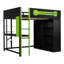 Lit mezzanine double en bois avec bureau, garde-robe ouverte et lumière RVB, vert-1786158645