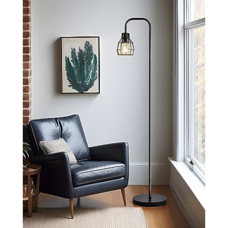 63.75" Industrial Floor Lamp Modern Black Floor Lamp With Footswitch Metal Reading Tall Pole Light With 4W LED Bulb Standing Tall Lamp For Living Room Bedroom Office E26 Base