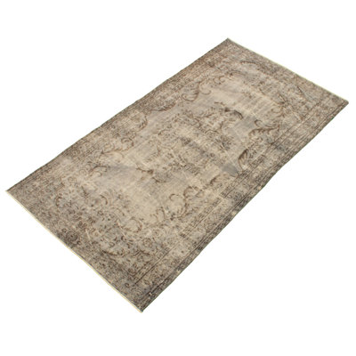 Tapis décoratif en laine brun foncé en laine de conception unique 4 pi 10 po x 8 pi 10 po noué à la main