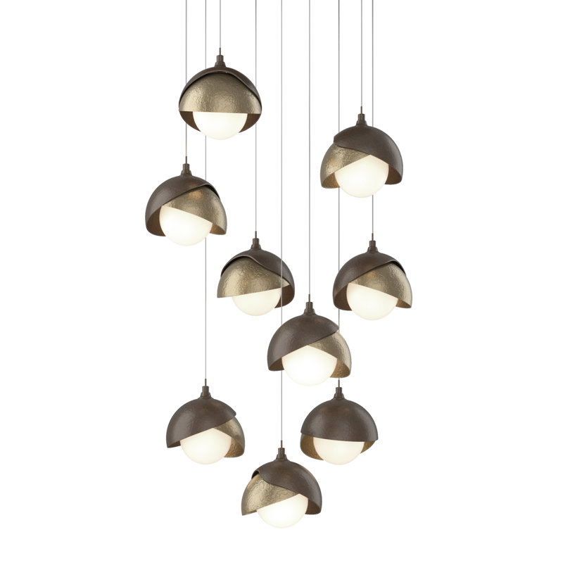 Brooklyn 9 - Light Cluster Geometric Pendant, Bronze, Soft Gold, 10" - 130"