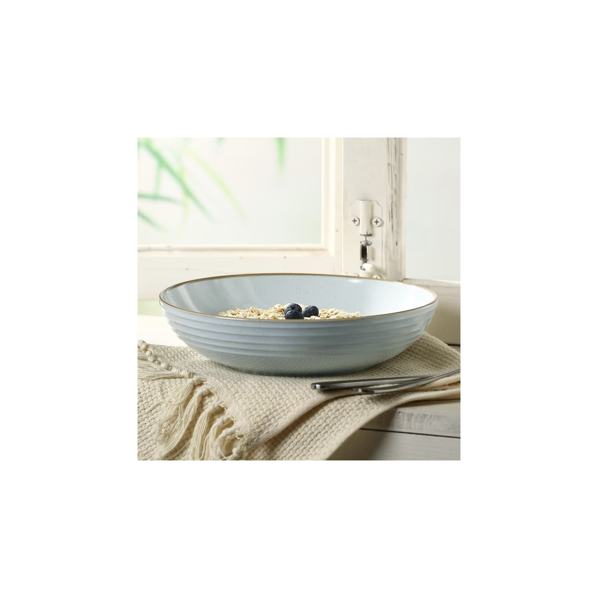 Kellison Latitude Run Stoneware 30oz Large Pasta Bowl (Set of 4), Light Blue