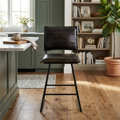 Nilam Genuine Leather Upholstered Metal side Barstool