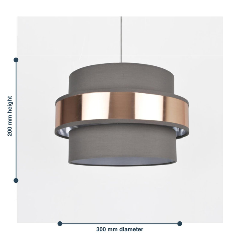 20cm H Cotton Drum Pendant Shade, Grey/Brushed Copper