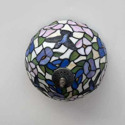 Plafonnier Sandrina Tiffany, fleurs de colibri en verre coloré rose et bleu, ampoules DEL l 12 po x P 12 po x H 8 po